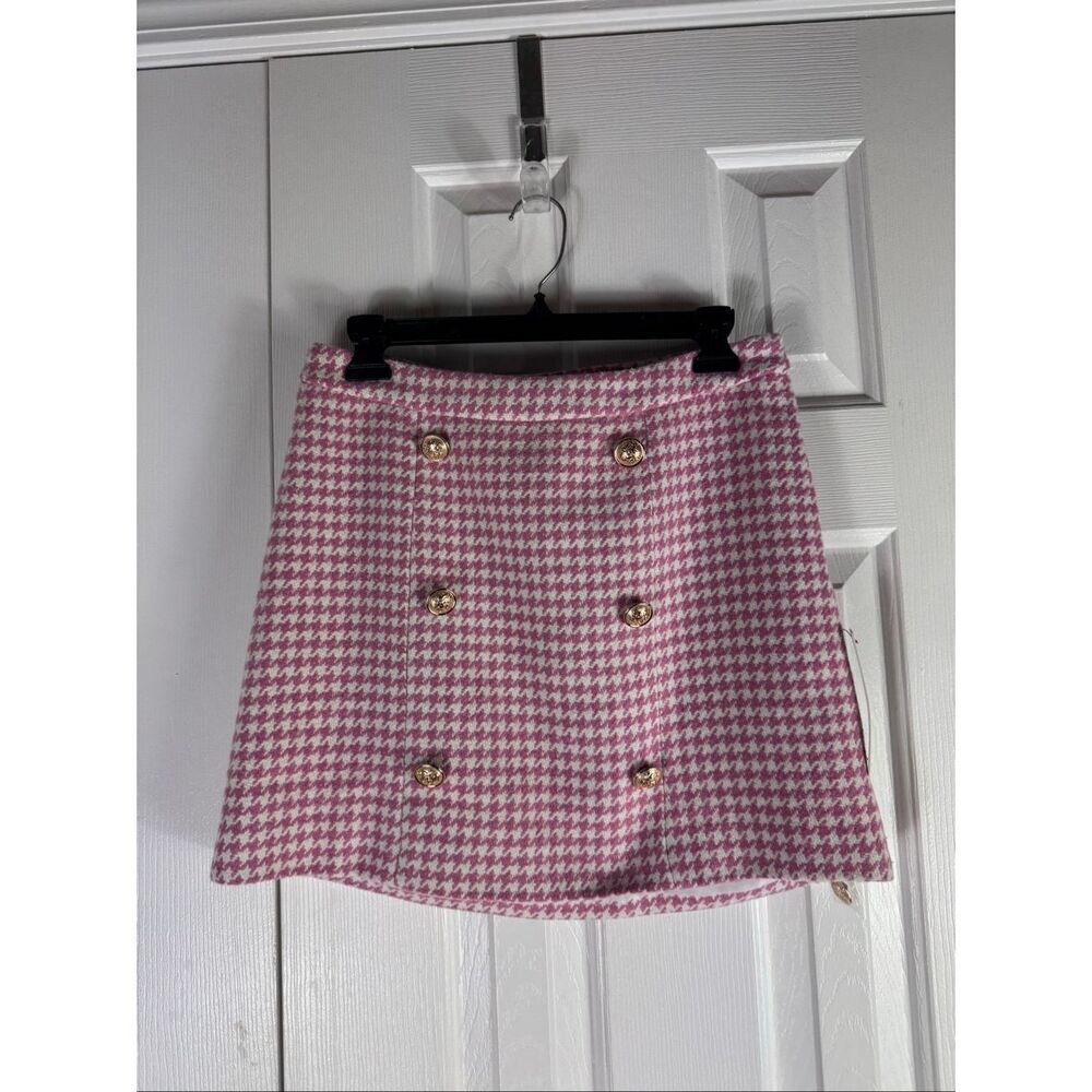 NWT Aura Womens Wool Houndstooth Double Breasted Skirt Size M
